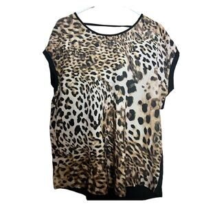 With Love Women's Animal Print Short Sleeve Blouse Sz L
